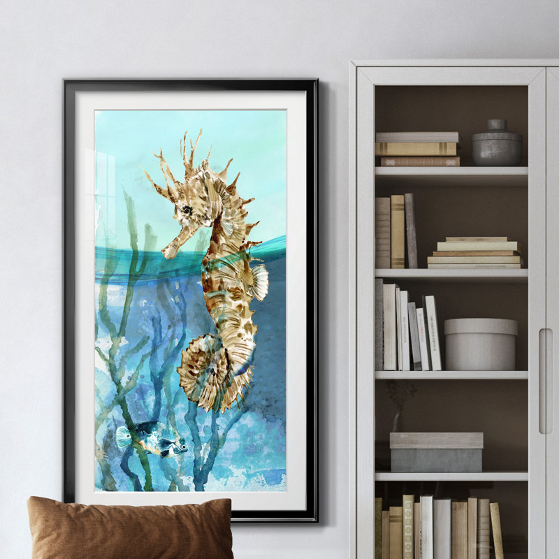 Delray Seahorse I - peinture encadrée, H 22,5 po x l 42,5 po x P 1,5 po, Noir