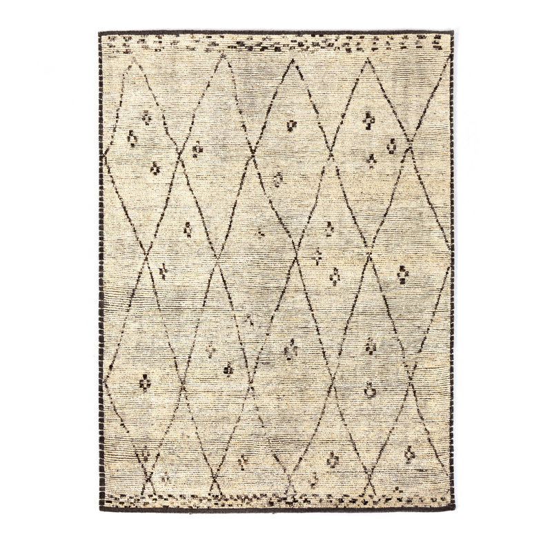 Gretchen Hand Knotted Argyle Area Rug in White/Neutral, Rectangle 10' x 14'