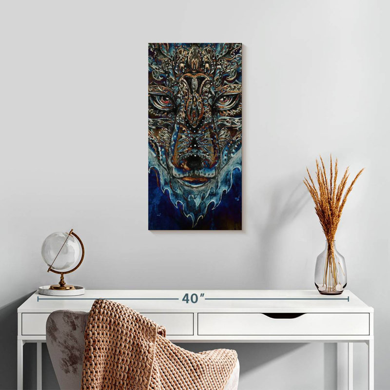Blue Abstract Wolf, H 24 po x l 12 po