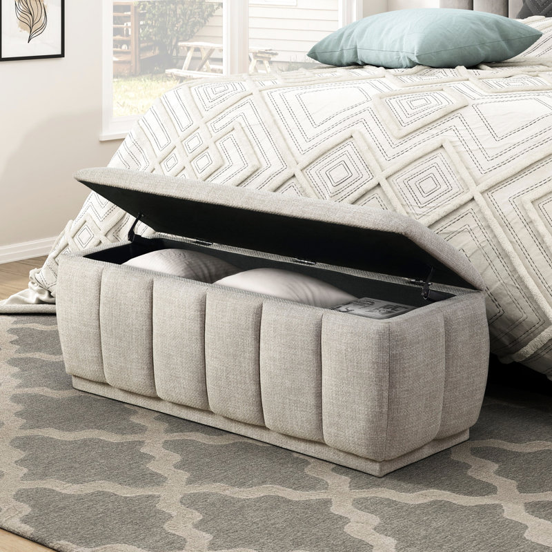 Banc de rangement taupe Modern Home avec contreplaqué et base en tissu élégant