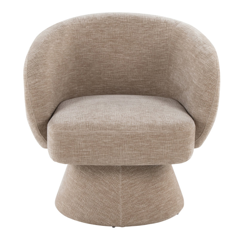 Swivel Accent Chair In Grey Fabric, Light Brown