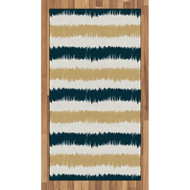 Tapis décoratif rayé en fibre de polyester à haute densité, Rectangle 2 pi 7 po x 5 pi