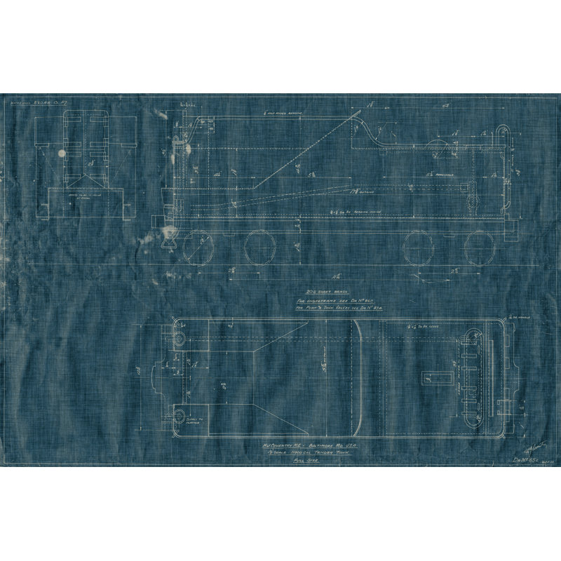 Train Blueprint III - Wrapped Canvas Print, 20cm H x 30cm W x 3.8cm D