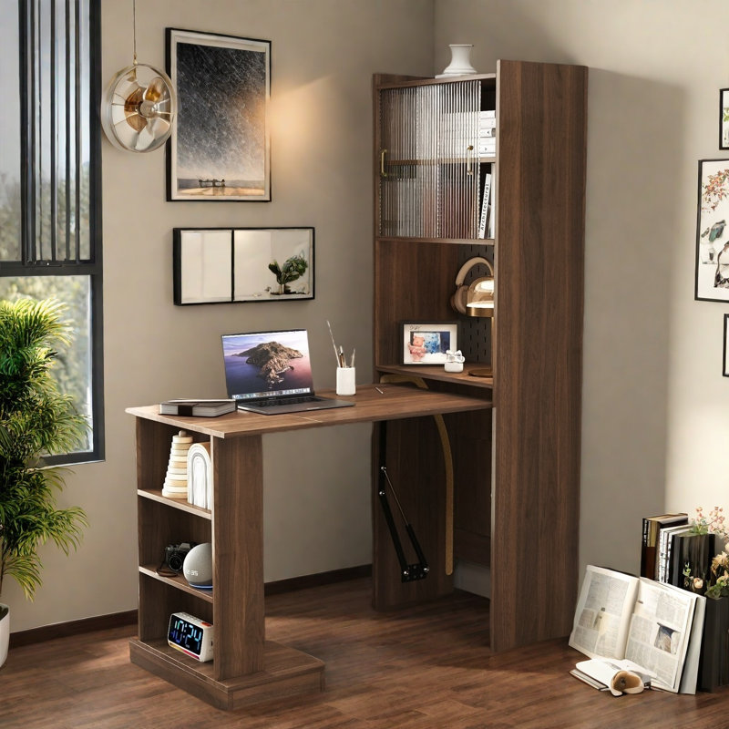 Space-Saving Folding Desk with Storage Shelf, Writing Study Table, Compact Computer Desk for Dorm or Small Spaces​​