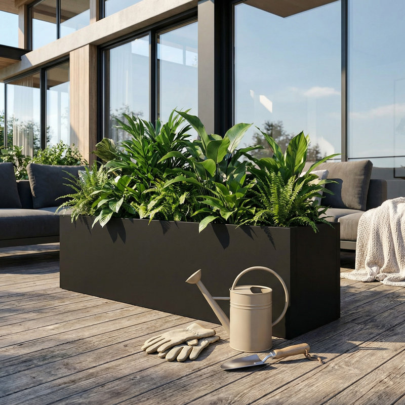Jardinières rectangulaires en métal pour plantes d'extérieur, H 10 po x l 36 po x P 10 po
