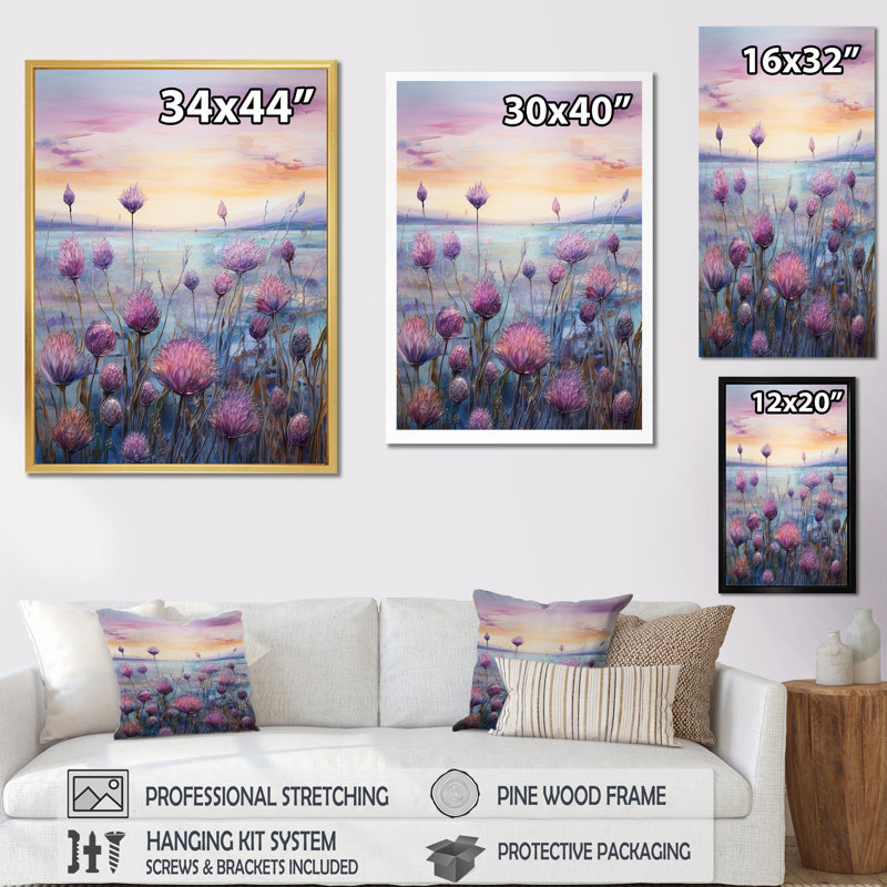 Minimalisme, chardon, nature, fluorescence III sur toile, Cadre doré simple, H 44 po x l 34 po x P 1,5 po
