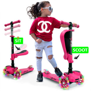 Costway 2-in-1 Folding Ride on Suitcase Scooter with LED Wheels Brake System Kids Toy Gifts