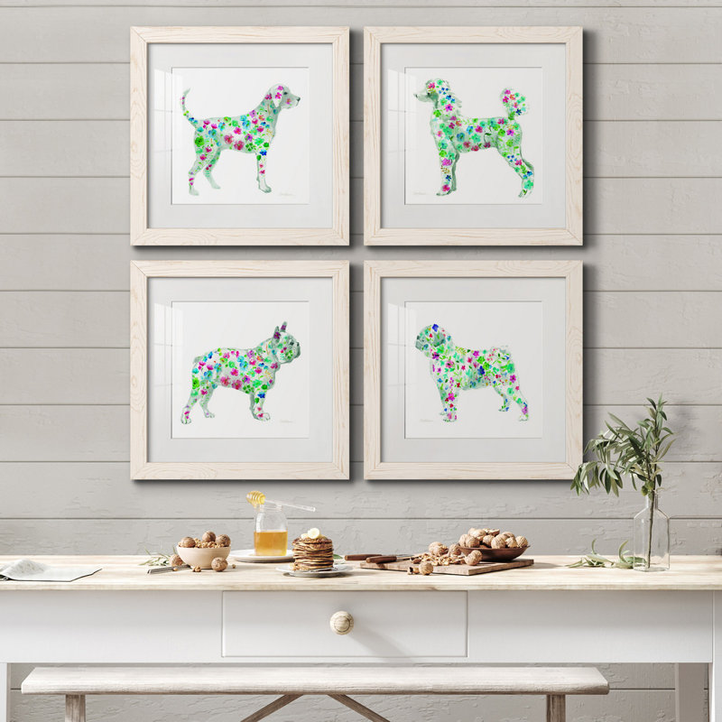 Tapisserie Labrador - ensemble de 4 impressions sur toile encadrées, H 31,5 po x l 126 po x P 1,5 po, Cadre blanc