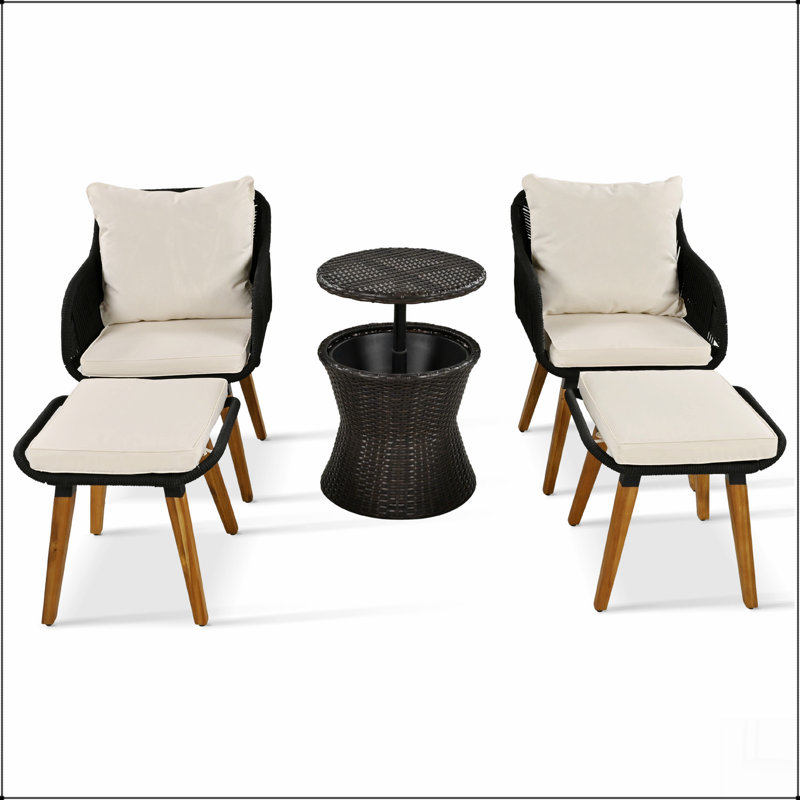 Ensemble de chaises de patio 5 pièces, ensemble de conversation avec table de bar en osier, Beige