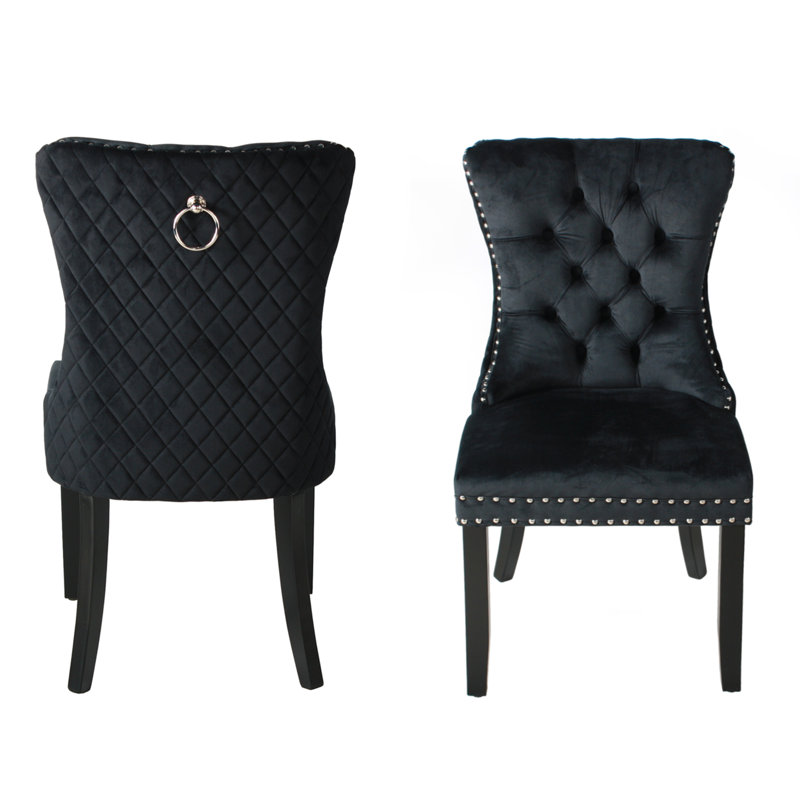 Black Velvet Upholstered Dining Chair with Tufted Back