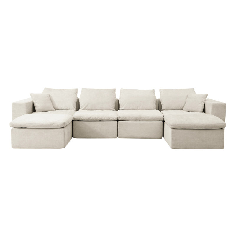 Beige Sectional With Deep Seat And Reinforced Structure U-shaped In Timeless Appeal Comfort