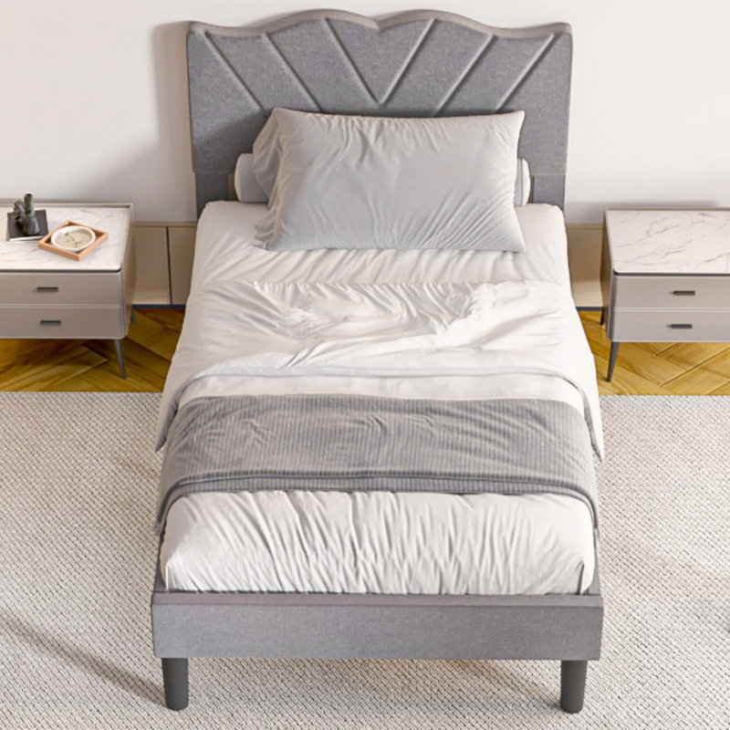 Lit plateforme tapissier, cadre de lit, gris
