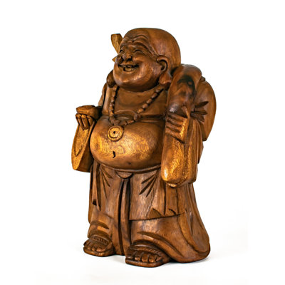 Statue de Bouddha heureux en bois Menaal