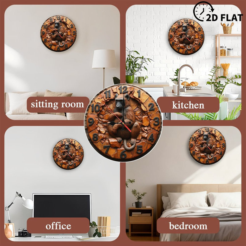 Horloge murale en bois babouin