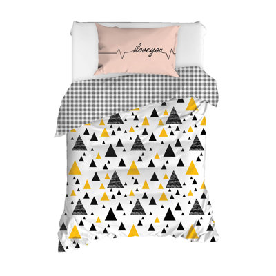 Ensemble de housse de couette 100% coton noir / jaune / blanc