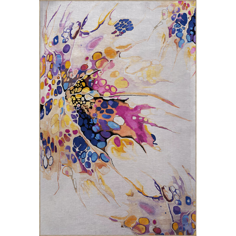Beige-Themed Multi-Colored Abstract Paint Splash Patterned Modern Decorative Rug, Rectangle 3'3" x 4'11"