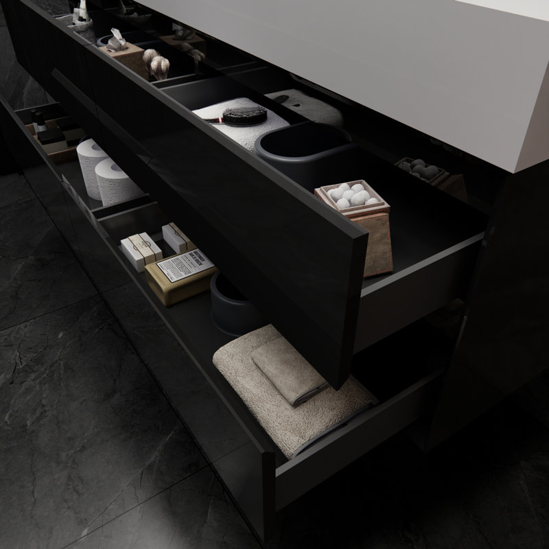 Albizu 59" Wall-Mounted Double Bathroom Vanity, Black
