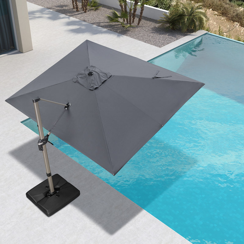 Parasol carré gris en aluminium décalé en porte-à-faux 10 pi avec rotation de 360 ° Rishav, Gris