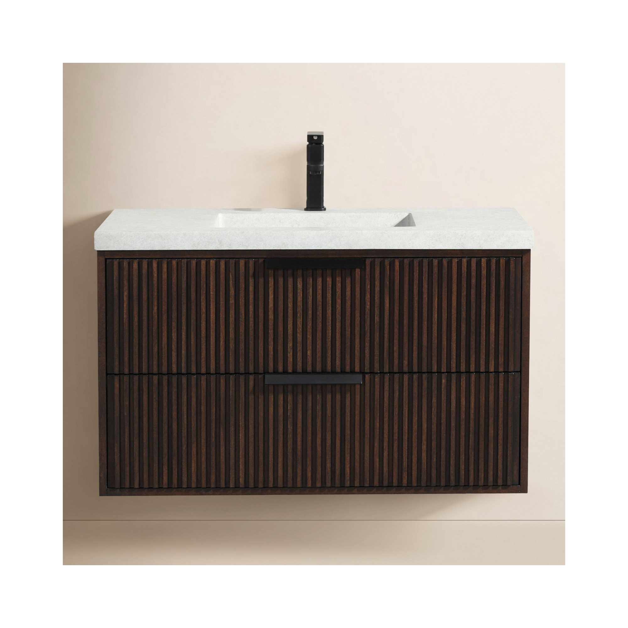 Anelie 36'' Single Bathroom Vanity, Matte Black, Walnut