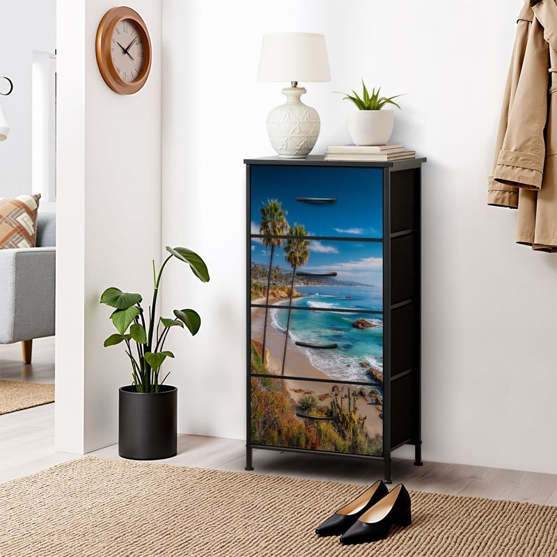 4 Drawer Dresser for Bedroom, Narrow Chest of Drawers, Wooden Top and Study Iron Frame 18"x37.5"-(WxH)