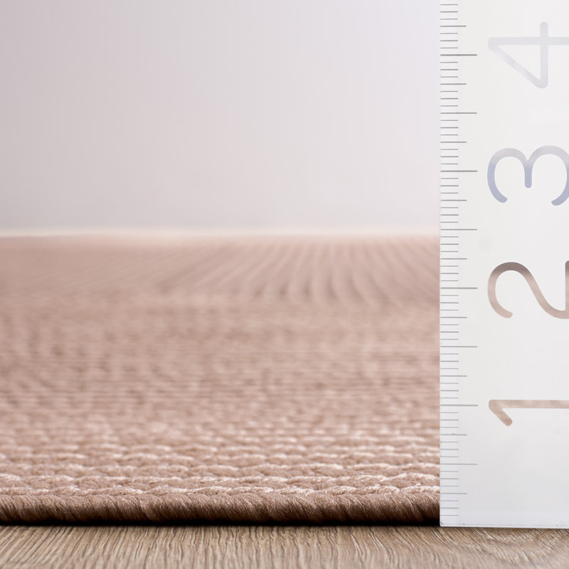 Tapis bleu foncé / ivoire tissé à la main Trombetta, Peach, Rectangle 4pi x 6 pi