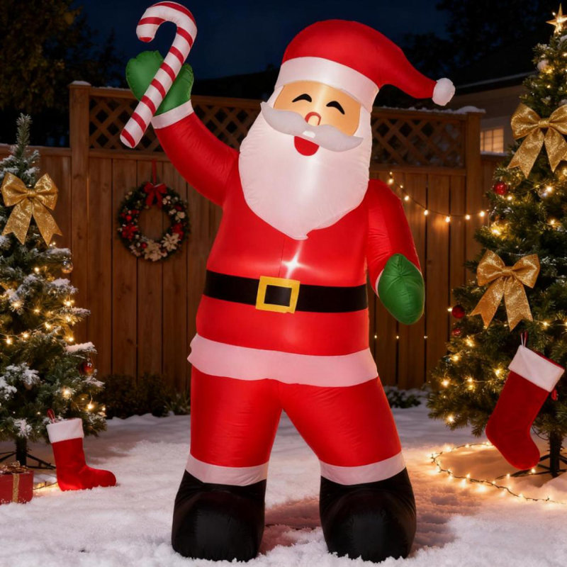 Décoration extérieure de jardin gonflable avec affichage à DEL, père Noël gonflable avec canne en bonbon
