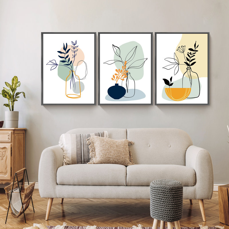 Style bohémien - ensemble de 3 impressions encadrées sur toile, Noir, H 16 po x l 36 po x P 1,5 po