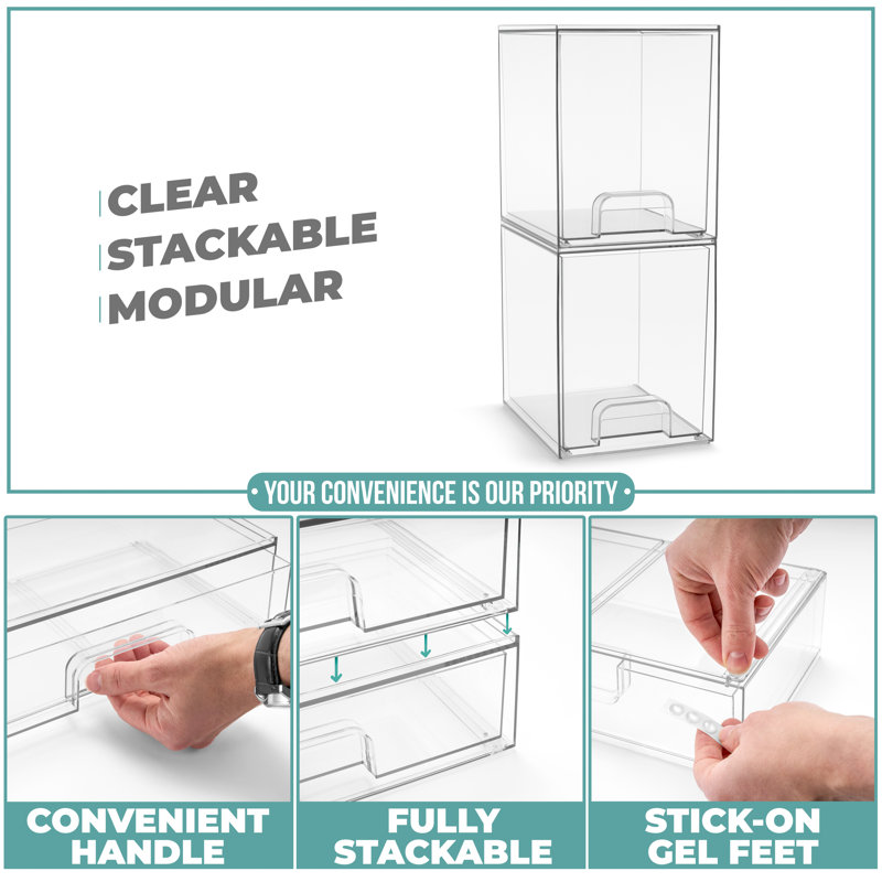 Sorbus Acrylic Storage Containers with Pull-Out Drawers - 2 Pack, 7.6” Tall Clear Stackable Storage Bins Set for Bathroom Organization