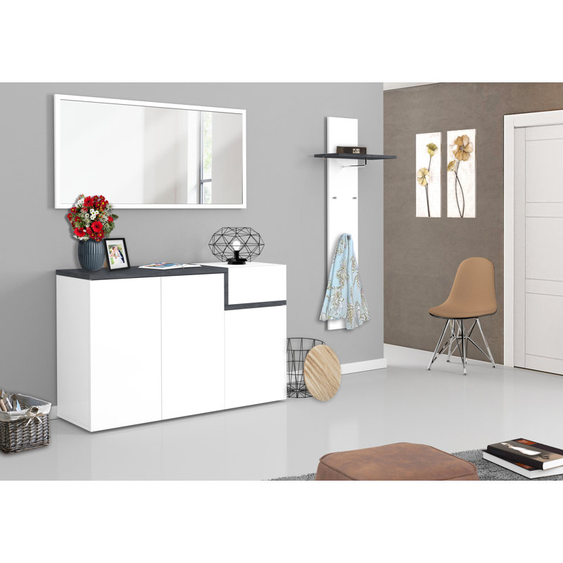 Meagher 18 Pair Shoe Storage Cabinet, Glossy White/Slate