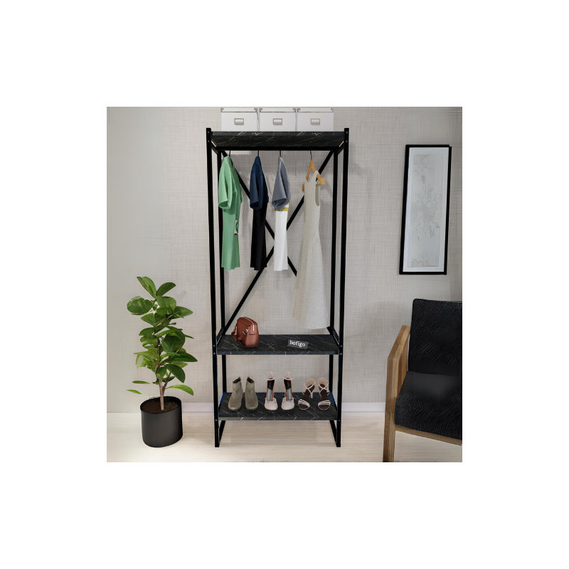 Ailynn Metal Freestandling Coat Rack, Black Marble
