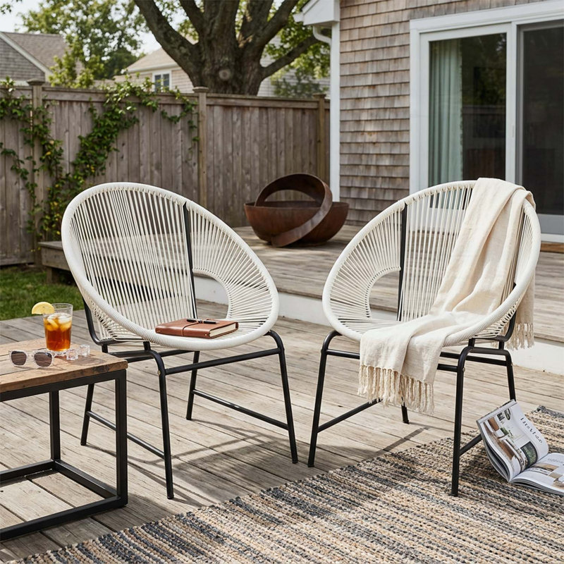 Ensemble de 2 chaises d'extérieur en osier de patio, Blanc