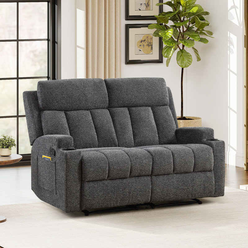 Brost Manual Recliner Loveseat with Cup Holders & Pocket Storage, Dark Gray, 39.37" H x 56.69" W x 36.22" D 