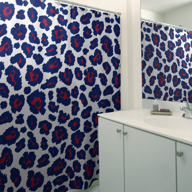 Rideau de douche à imprimé animalier, Blanc / Bleu / Rouge