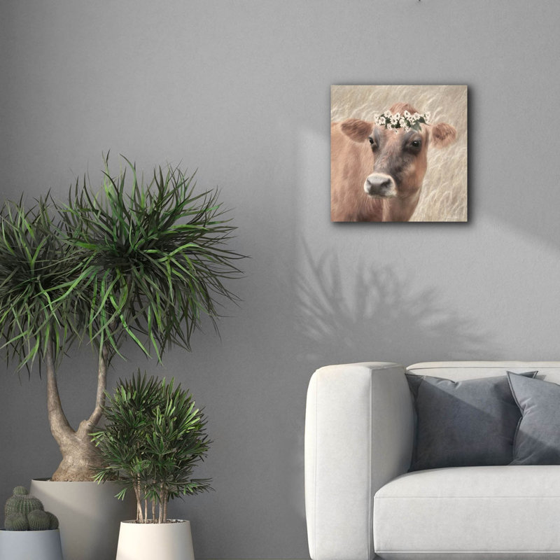 «Floral Cow II» par Lori Deiter, art mural sur toile, H 18 po x l 18 po x P 0,75 po