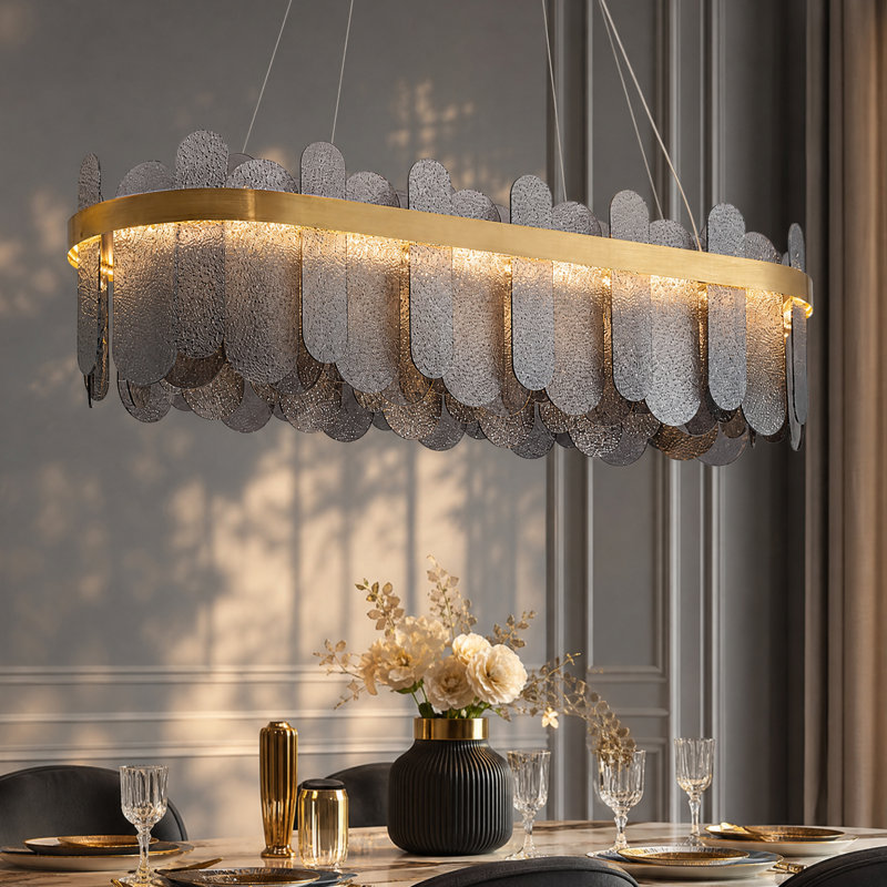 42'' Modern LED Chandelier, Smoked Gray Glass Pendant Light with Adjustable Color Temperature