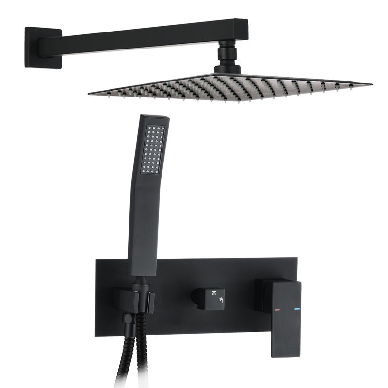 Wall Mounted Bathroom Shower System - 10 Inch Rain Head With Soft Nozzle, Matte Black Finish, Hand 59" Hose, Adjustable Water Flow, Dual Head, Full Spray Pattern Assembly Diverter Valve, Corrosion