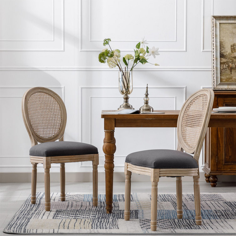 Ophelia & Co. Caille Linen King Louis Back Dining Chairs in Beige