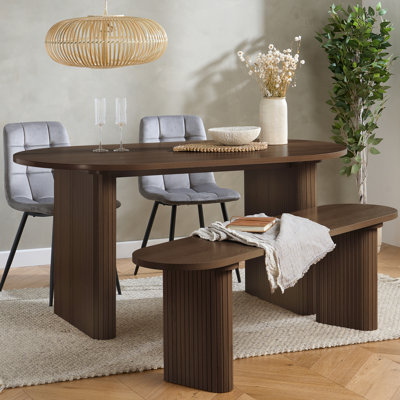 Axel Oval Fluted Dining Table With 2 Fabric Chairs 1 Bench