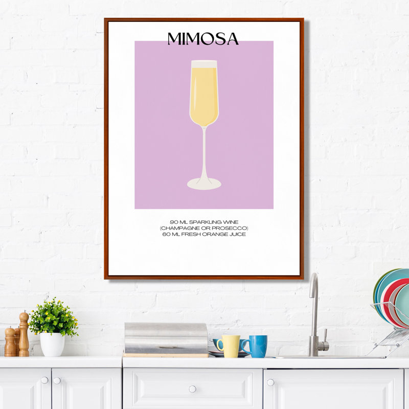 Champagne Mimosa, impression d'art mural, Cadre flottant brun, H 20 po x l 12 po