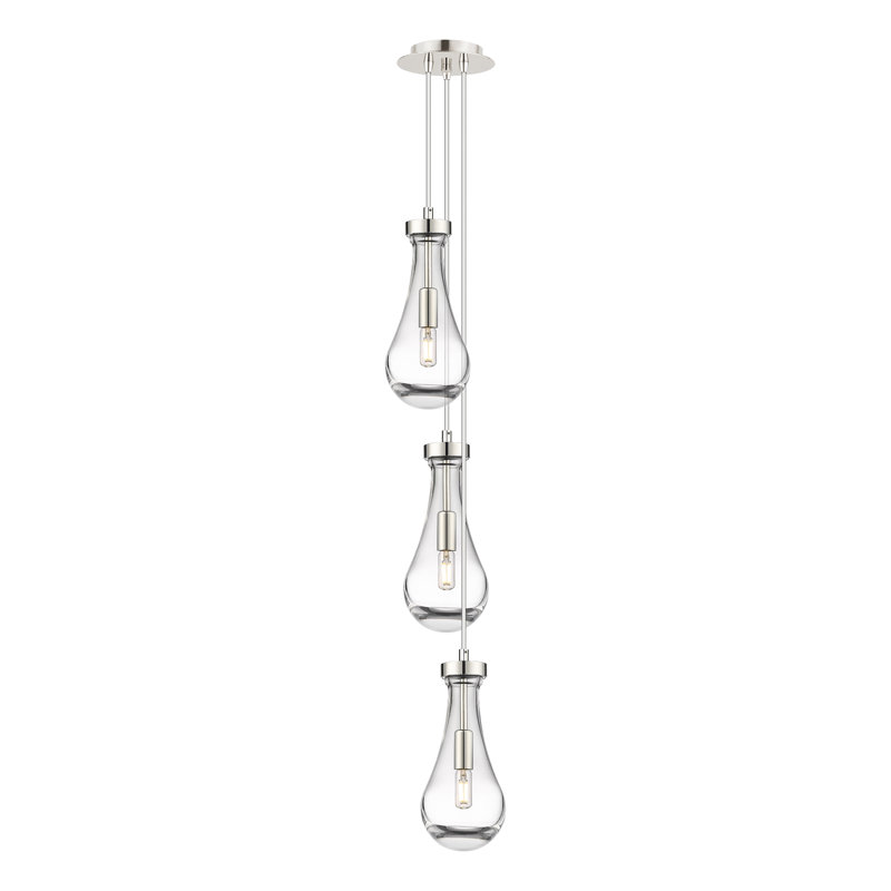 Luminaire suspendu à 3 lumières Schroder, Transparent, Nickel poli