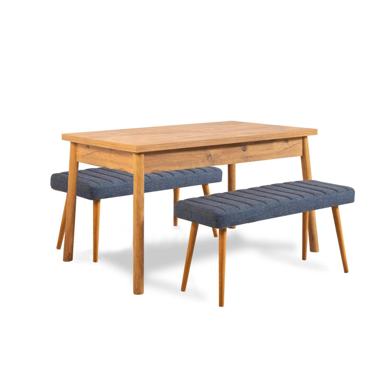 Ensemble de table et chaises de salle à manger, Bois de pin de l'Atlantique, Pin atlantique; bleu foncé
