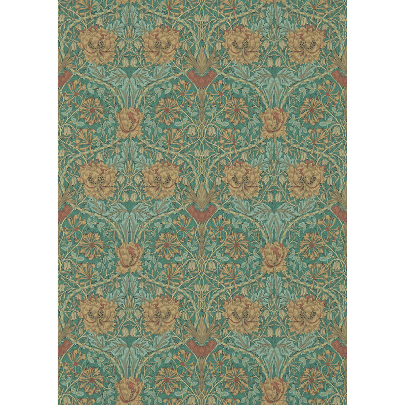Honeysuckle & Tulip Wallpaper, Emerald/Russet