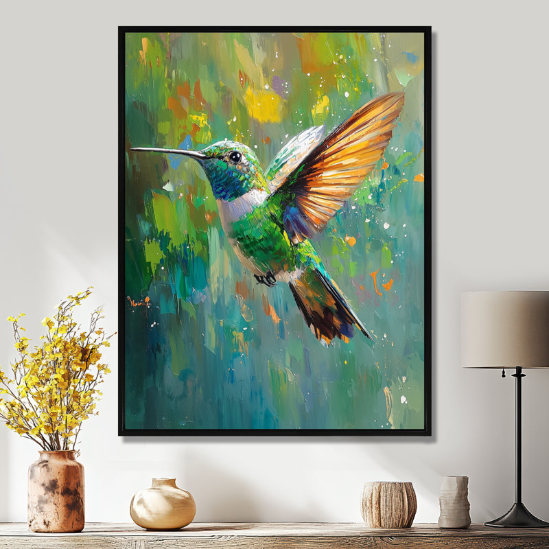 Allis Emerald Hummingbird Jewels In Flight II - Hummingbird, art mural, Noir, Impression encadrée flottante