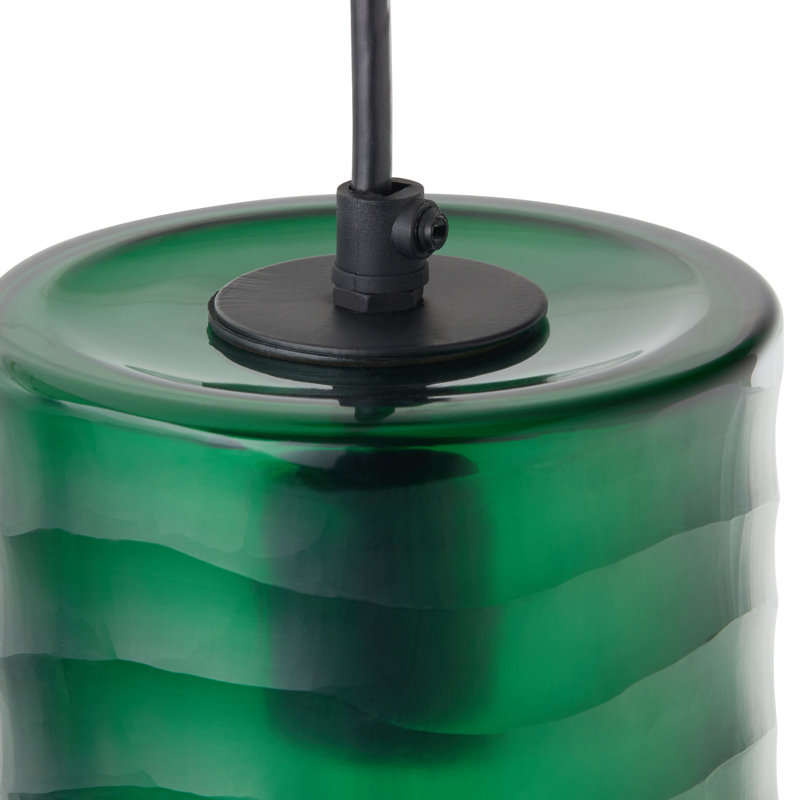 Luminaire suspendu en verre soufflé à la main de style Mid-Century moderne cylindrique l 5 po - Mercer41, Vert, Noir satiné