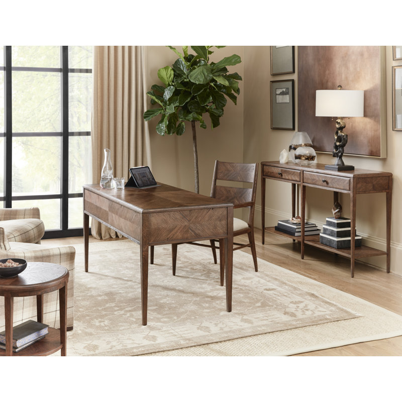 Dusk Oak Parquetry Mirrored Console Table with Storage