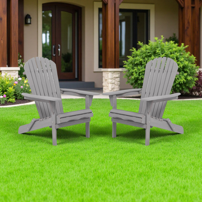 Set of 2 Solid Hemlock Wood Adirondack Chairs – Half Pre-Assembled, Foldable Outdoor Lounge Patio Chairs for Garden, Lawn & Backyard