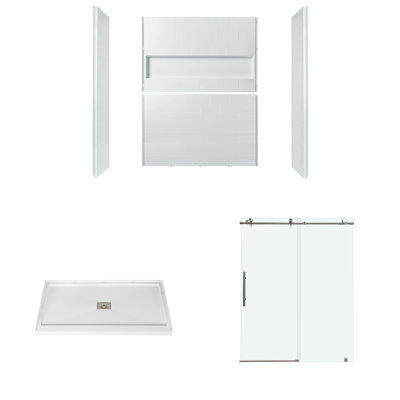 Woodbridge 60" X 32" Glue-Up Shower Combo Kit - Glossy White Shower Walls, White Center Drain Shower Base & 56-60" Double Sliding Door With 5/16" Clear Tempered Glass