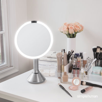 simplehuman 8" Round Sensor Makeup Mirror with Touch-Control Brightness, 5X Magnification, Cordless