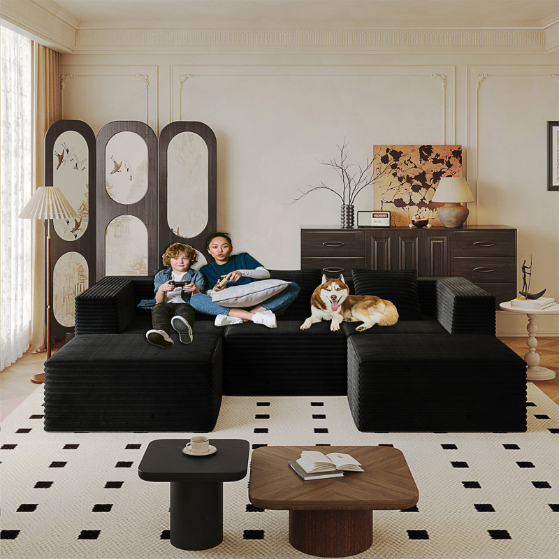Modular Sectional Couches For Living Room With Deep Seat, Compression Sofa, High Density Memory Foam, Boneless Upholstered Couches, No Assembly