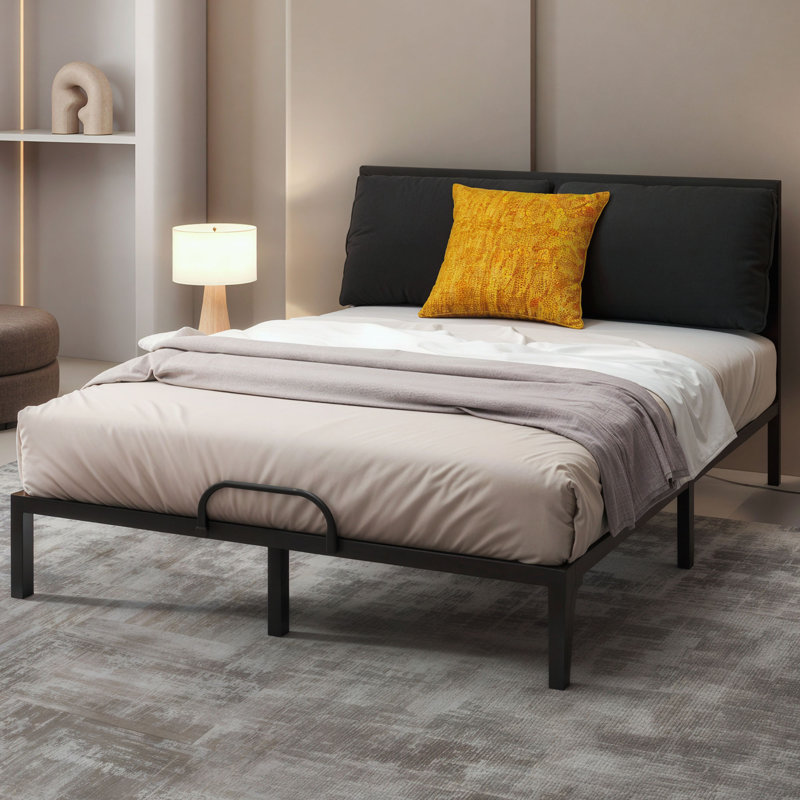 Lit plateforme en tissu d'ameublement, Beige, Grand